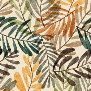 Neutral water color fern leaves | small scale | organic color scheme