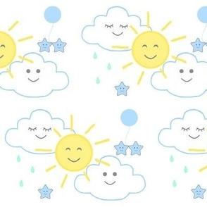 Sun Rain Clouds Stars Baby Boy Nursery Blue 6 Inch