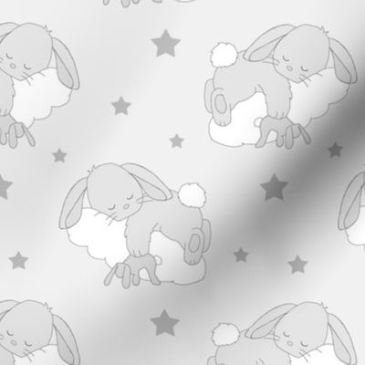 Bunny on Clouds Baby Nursery Gray Small Size