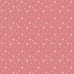 Arctic Twilight / Small Scale / Cranberry / 230304B - Snowflake Aesthetic blender print: Charming Reddish Pink Christmas Fabric