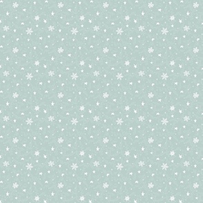 Arctic Twilight / Small Scale / Wintergreen/ 230304A - Snowflake Aesthetic Christmas and Winter Fabric: Charming Cottagecore blender and coordinate print