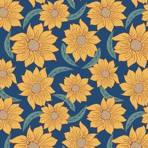 Sunflowers on Dark Blue