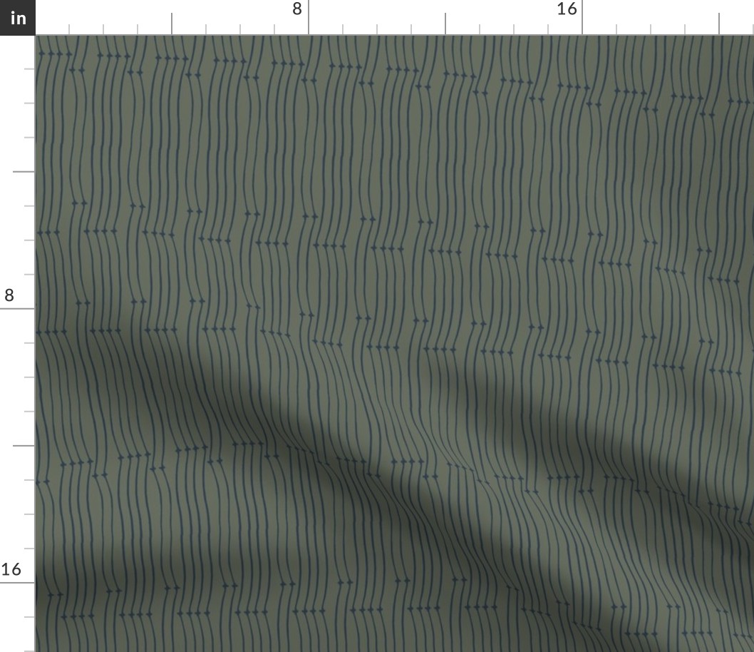 Knotted Stripes Twine Navy On Green Medium Scale