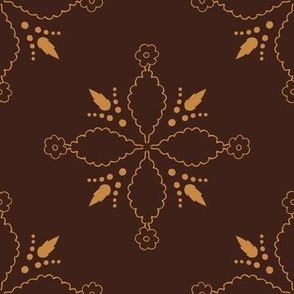 (XL) orange delicate floral ornaments boho on dark brown