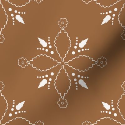 (XL) white delicate floral ornaments on brown