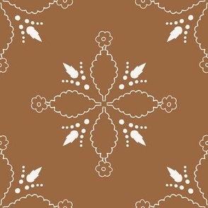 (XL) white delicate floral ornaments on brown