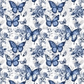 Blue and White Butterfly Bliss French Toile LG