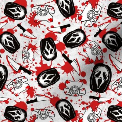 Medium Scale Horror Movie Scary Face Mask Red Blood Splatter on White Grunge