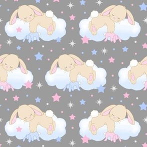 Bunny Sleeping on Cloud with Stars Pink Blue Baby Nursery  Small Size