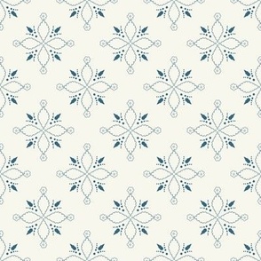 (M) simple boho style Greek floral ornament in blue on white