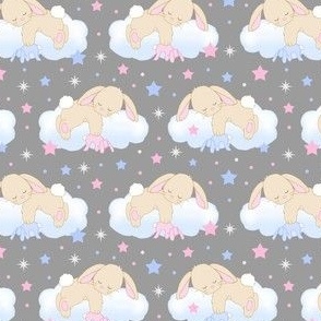 Bunny Sleeping on Cloud with Stars Pink Blue Baby Nursery  Smallest Size
