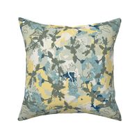 Yellow Sage Light Blue And True Blue Overlapping Floral Shapes Medium Scale