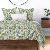 Yellow Sage Light Blue And True Blue Overlapping Floral Shapes Medium Scale