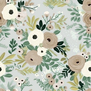 Olivia’s Bouquet – Mocha/White on Gray Wallpaper 
