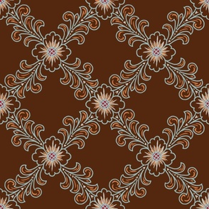 Western Floral Blue on Brown 9” repeat