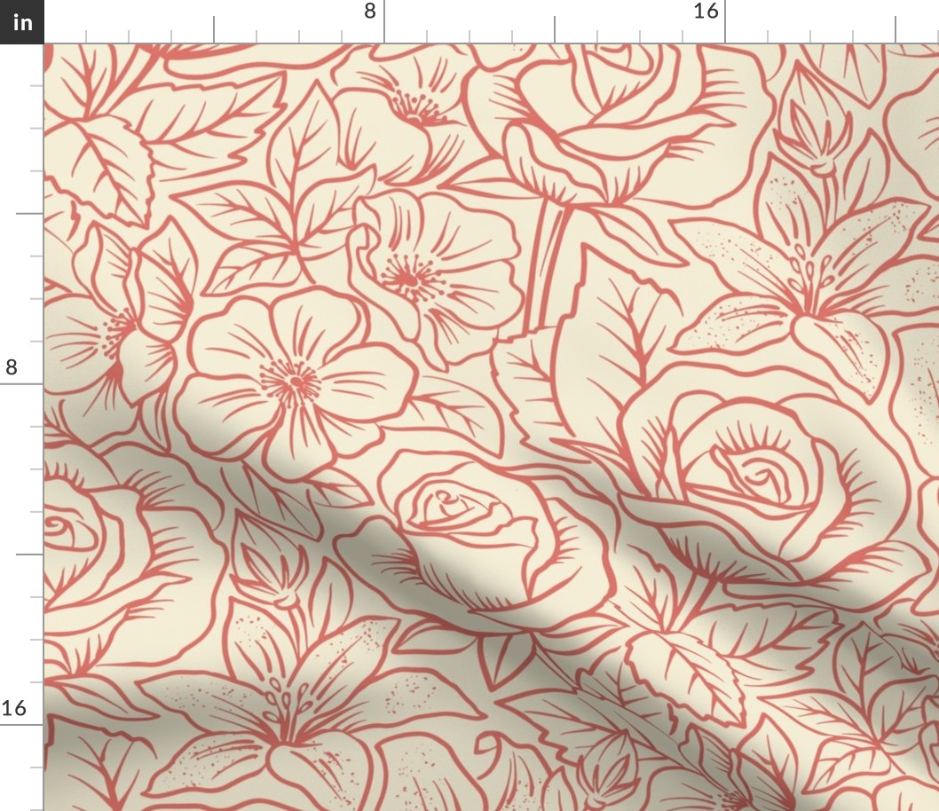 French Country Floral - Rose Outline - Large Scale
