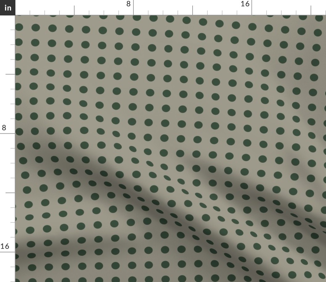 Half Inch Polka Dots - Pine Green on Greige Blender
