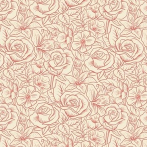 French Country Floral - Rose Outline - Small Scale