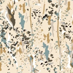Gold White Black Abstract Nature Inspired Paint Marks On Light Taupe Ground Medium Scale