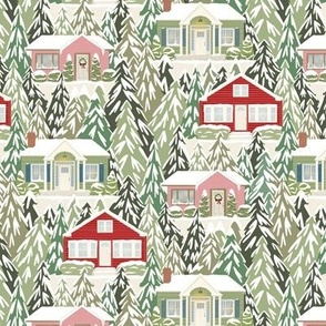 Winter Scene // Red, Blush, and Green // Medium Scale