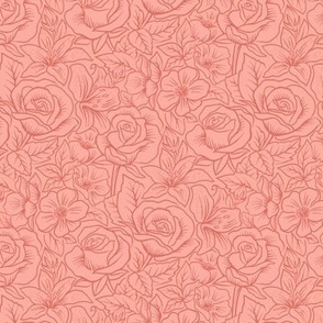 French Country Floral - outline - Deep Rose - Small Scale