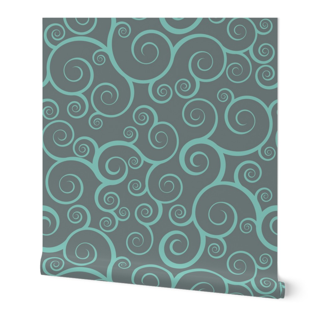 Fancy Swirls - Teal on Grey