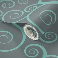 Fancy Swirls - Teal on Grey