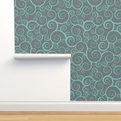 Fancy Swirls - Teal on Grey