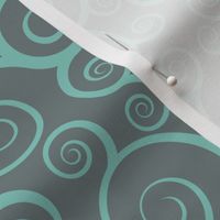 Fancy Swirls - Teal on Grey