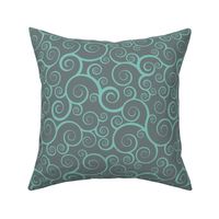 Fancy Swirls - Teal on Grey