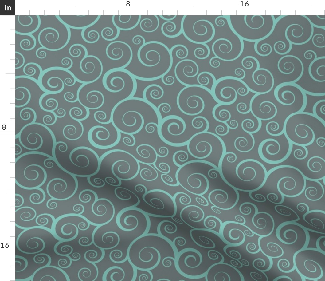 Fancy Swirls - Teal on Grey