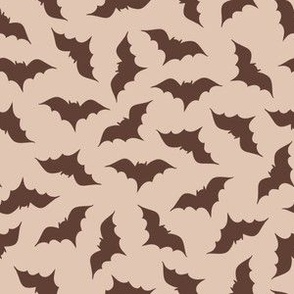 Cute brown bats on taupe beige, small scale, great for kids apparel, Halloween or fall projects