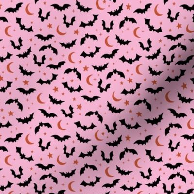Bats & Stars - Halloween moon and autumn night creatures horror design black sienna on pink SMALL