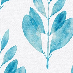 myrtus pimenta large - hand-painted blue leaf - watercolor botanical wallpaper