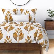 myrtus pimenta large - hand-painted golden brown leaf - autumn watercolor botanical wallpaper