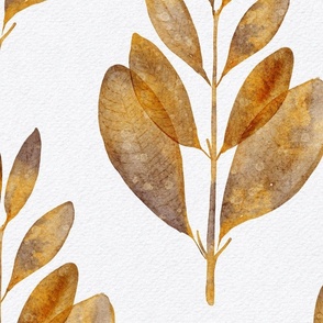 myrtus pimenta large - hand-painted golden brown leaf - autumn watercolor botanical wallpaper