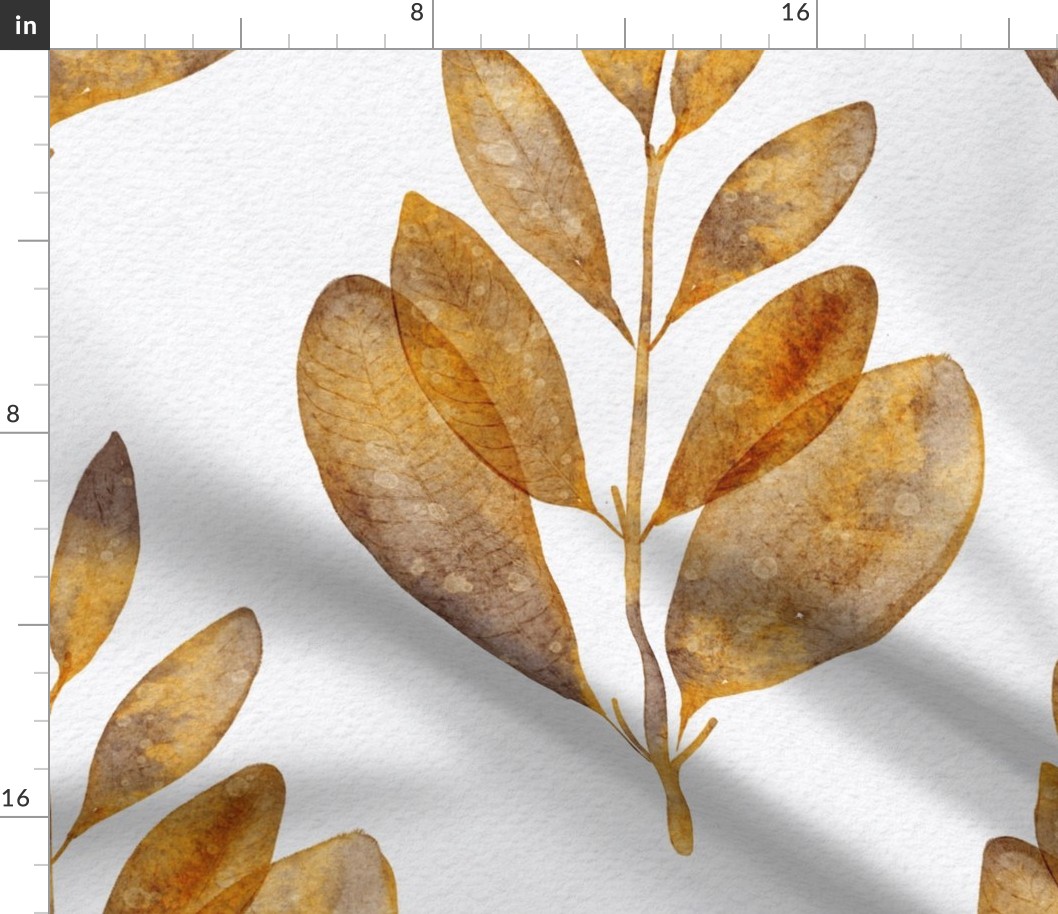 myrtus pimenta large - hand-painted golden brown leaf - autumn watercolor botanical wallpaper