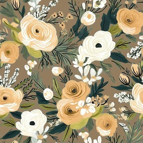 Garden Party – Gold/White on Dark Mocha - New 