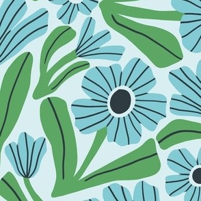 Boho blooms in green and teal - Medium scale