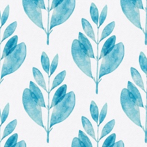 myrtus pimenta - hand-painted blue leaf - watercolor botanical wallpaper
