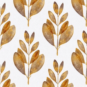 myrtus pimenta - hand-painted golden brown leaf - autumn watercolor botanical wallpaper