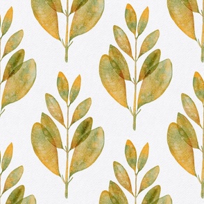myrtus pimenta - hand-painted warm green leaf - autumn watercolor botanical wallpaper