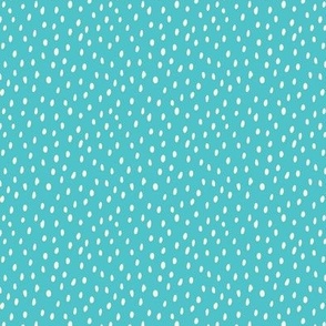Cream white hand drawn polka dots on teal blue, Cute, Fun and simple SMALL, 1/8 inch dots
