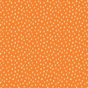 Cream white hand drawn polka dots on orange, Cute, Fun and simple. SMALL, 1/8 inch dots