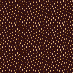 Bright yellow hand drawn polka dots on brown, Cute, Fun and simple. SMALL, 1/8 inch dots