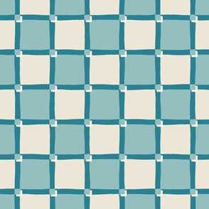 Cheerful Checks / Teal + beige / Large scale