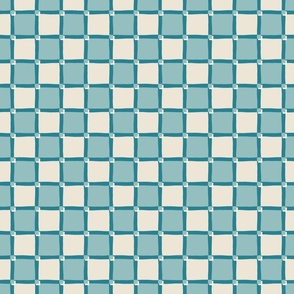 Cheerful Checks / Teal + beige / Small scale