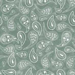 faded green and white paisley