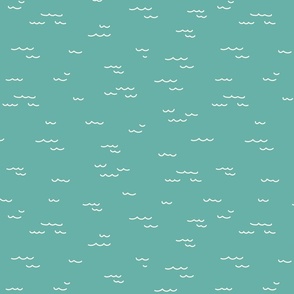 Simple hand-drawn waves doodle // SMALL // eggshell white on teal