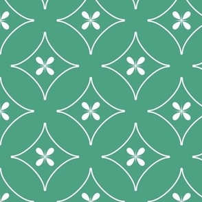 Flowers in diamonds white on mint green geometric pattern
